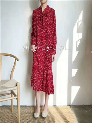 W36796663女秋冬雪纺波点连衣长裙MD(系)