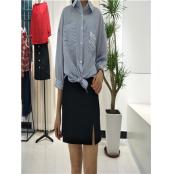 W09109173女中袖条纹衬衫MD